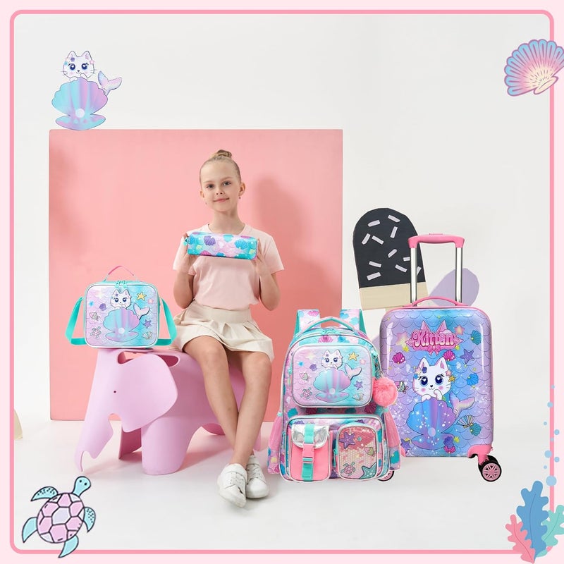 Inprof Cute Cat Kid's Luggage Set - 5 Piece Hardside Suitcase Set with Spinner Wheels - Airline Approved - Image 5
